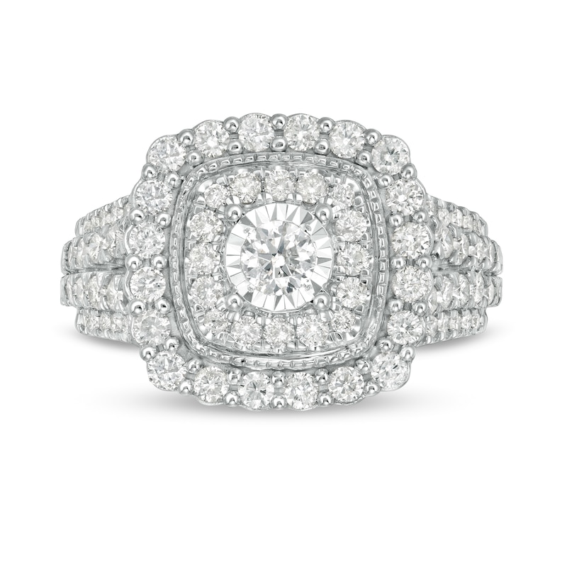 1-1/2 CT. T.W. Diamond Double Cushion Frame Engagement Ring in 10K White Gold